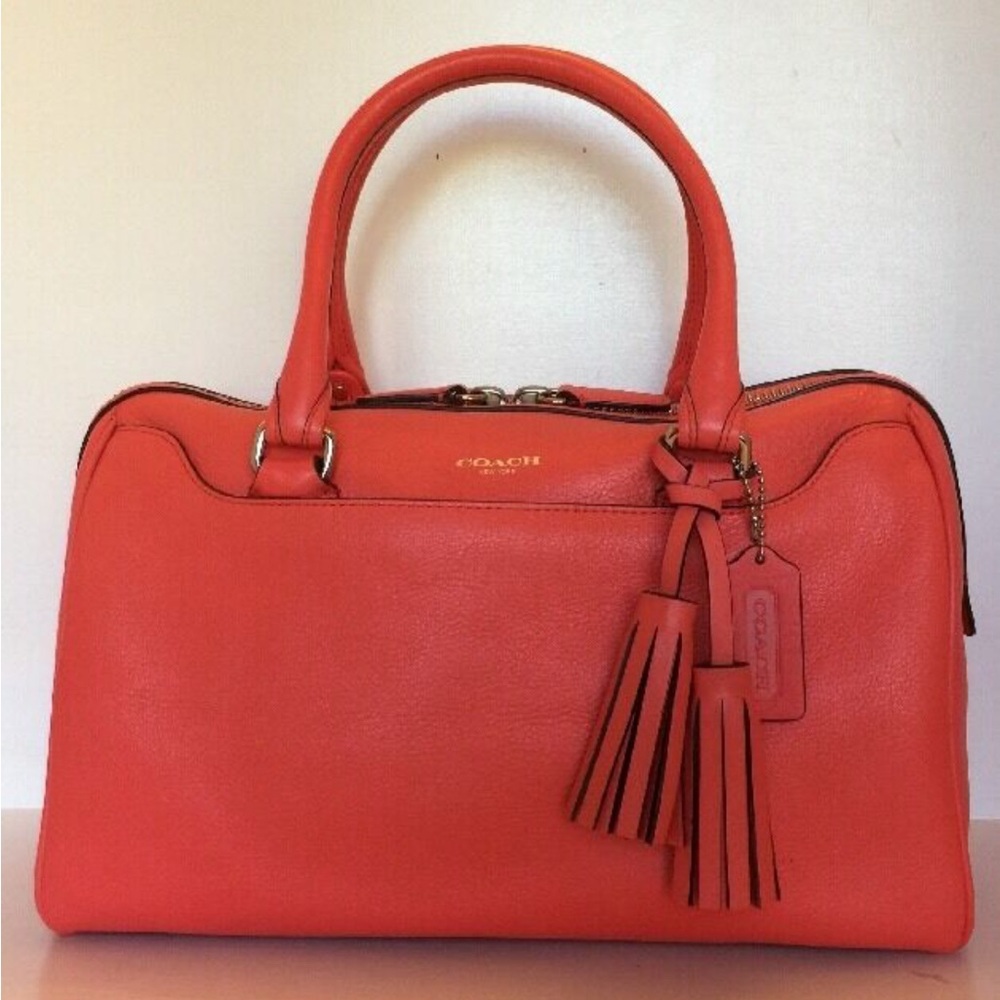 COACH LEGACY HALEY SATCHEL SILVER/BRIGHT CORAL #23574